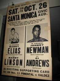 1963 MANNY ELIAS vs MANNY LINSON Vintage On-Site Boxing Poster JOHNNY NEWMAN vs AL ANDREWS Santa Monica, CA