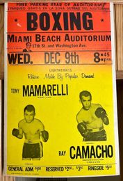1964 RAY CAMACHO vs TONY MAMMARELLI Vintage Boxing Poster 14x22 Miami Beach Auditorium, Florida