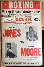 1966 BIG AL JONES vs SONNY MOORE Vintage Boxing Poster 14x22 Miami Beach Auditorium, Florida