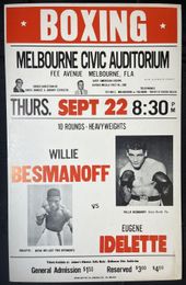 1966 GENE IDELETTE vs WILLI BESMANOFF Vintage Onsite Boxing Poster 14x22 Melbourne, Florida CIVIC AUDITORIUM