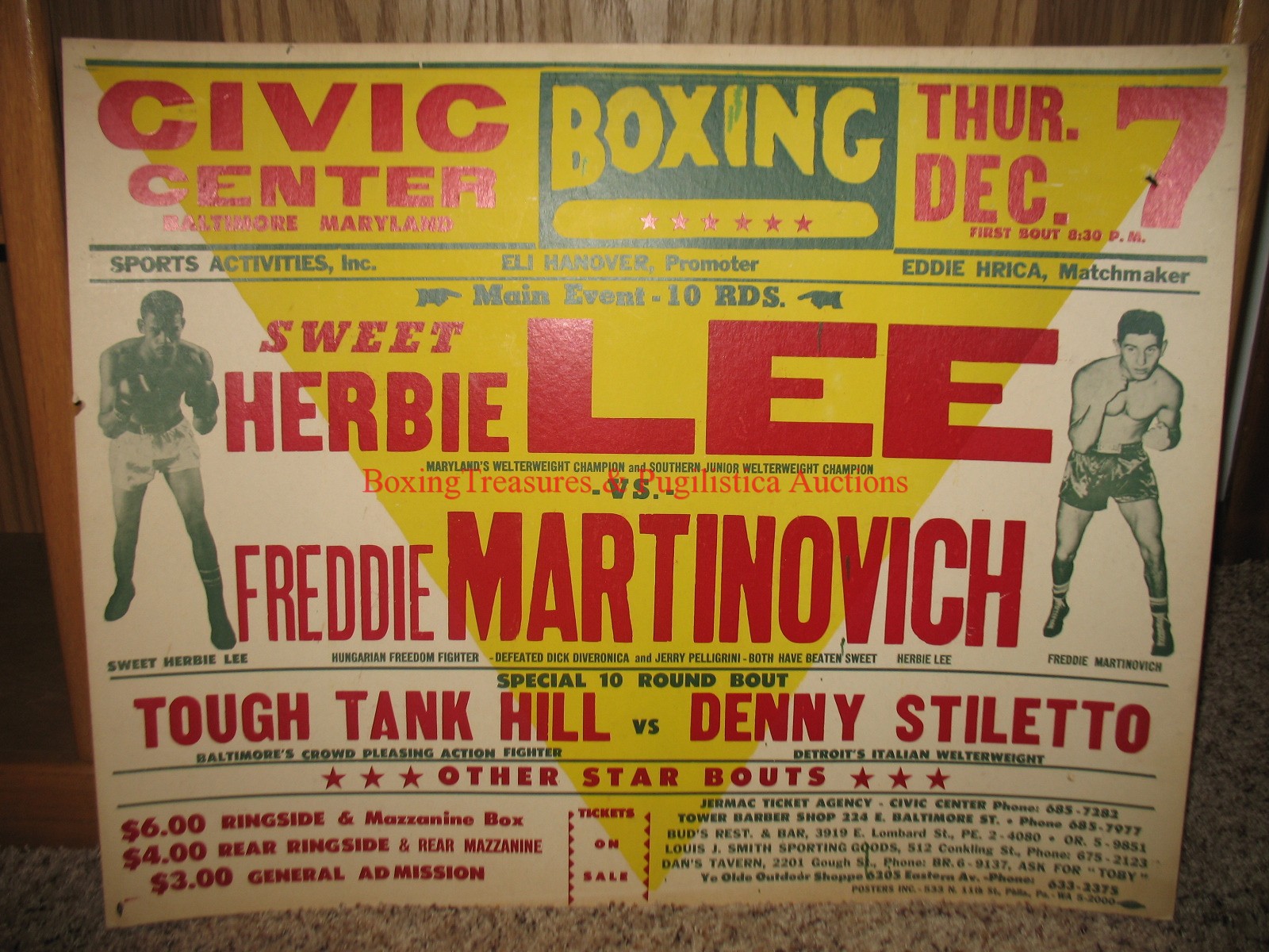 1967 HERBIE LEE vs FREDDIE MARTINOVICH OnSite Fight Boxing Poster