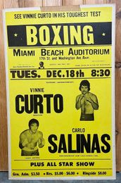 1973 CARLOS ALBERTO SALINAS vs VINNIE CURTO Vintage Boxing Poster 14x22 Miami Beach Auditorium, Florida