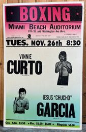 1974 JESUS CHUCHO GARCIA vs VINNIE CURTO Vintage Onsite Boxing Poster 14x22 MIAMI BEACH, FLORIDA