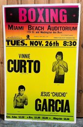 1974 VINNIE CURTO vs JESUS CHUCHO GARCIA Vintage Onsite Boxing Poster 14x22 MIAMI BEACH, FL