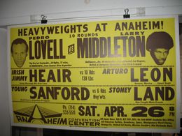1975 PEDRO LOVELL vs LARRY MIDDLETON, JIMMY HEAIR vs ARTURO LEON Vintage Boxing Poster ANAHEIM, CALIFORNIA