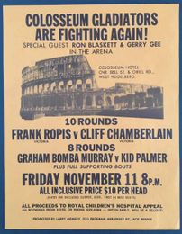 1977 FRANK ROPIS vs CLIFF CHAMBERLAIN, GRAHAM MURRAY vs KID PALMER Onsite Boxing Poster MELBOURNE, AUSTRALIA