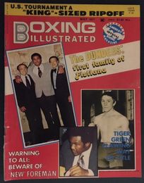1977 May - Boxing Illustrated - Muhammad Ali, Angelo Dundee, Chris Dundee, Dave Green, George Foreman