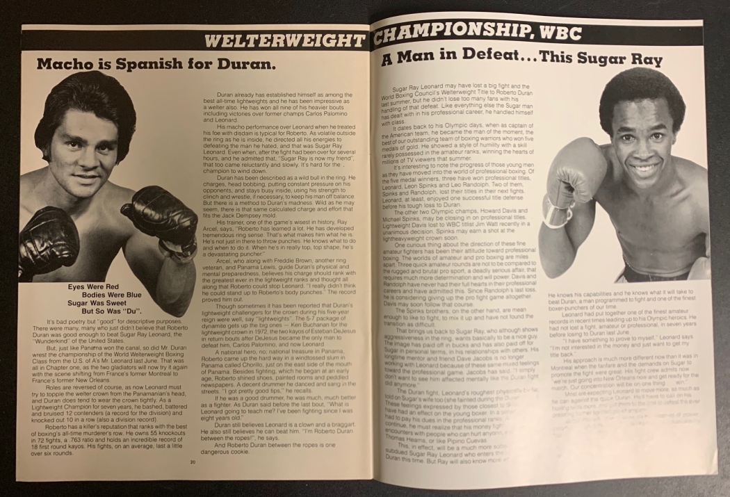 1980 ROBERTO DURAN vs SUGAR RAY LEONARD II Onsite Boxing Program NEW ORLEANS, LOUISIANA