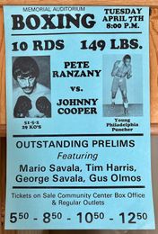 1981 PETE RANZANY vs JOHNNY COOPER Vintage Onsite Boxing Poster SACRAMENTO, CA Mario Savala, George Savala, Tim Harris, Gus Olmos