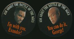 1991 GEORGE FOREMAN vs EVANDER HOLYFIELD Set (2) Vintage Boxing Pinback Buttons