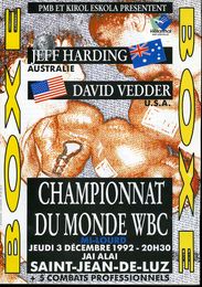 1992 JEFF HARDING vs DAVID VEDDER Vintage Boxing Program LIGHT HEAVYWEIGHT TITLE France 