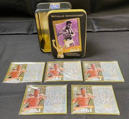 1995 Metallic Impressions - Muhammad Ali - Embossed Metal Collector Boxing Cards - Complete Set (5) with Presentation Tin 1995 Metallic Impressions - Muhammad Ali - Embossed Metal Collector Boxing Cards - Complete Set (5) with Presentation Tin