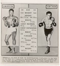 Emile Griffith vs. Joey Archer "Tale Of The Tape" - 1966 Vintage Boxing Photograph