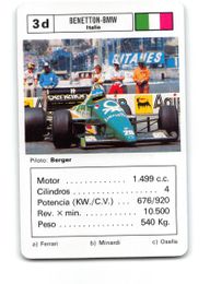 Gerhard Berger 3d - 1988 H. Fournier "Gran Prix" Formula 1 / Grand Prix Auto Racing Card