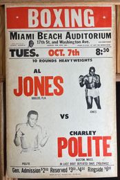 1969 CHARLEY POLITE vs BIG AL JONES Vintage Boxing Poster 14x22 Miami Beach Auditorium, Florida