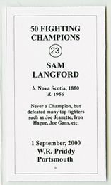 Sam Langford - 2000 W.R. Priddy Antiques "50 Fighting Champions" Boxing Card