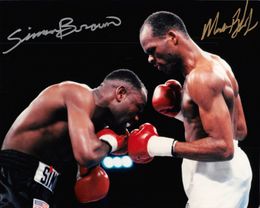 SIMON BROWN & MAURICE BLOCKER Boxing Dual Signed Photo WELTERWEIGHT TITLE FIGHT