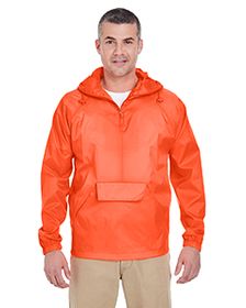 8925 UltraClub Adult Quarter-Zip Hooded Pullover Pack-Away Jacket