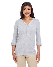 Devon & Jones Ladies' Perfect Fit Y-Placket Convertible Sleeve Knit Top. DP186W