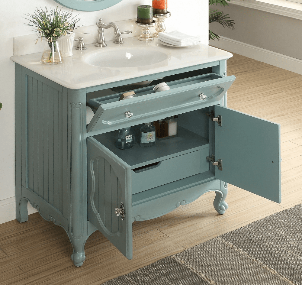 34 inch bathroom Vanity Coastal Cottage Beach Style Vintage Blue Color