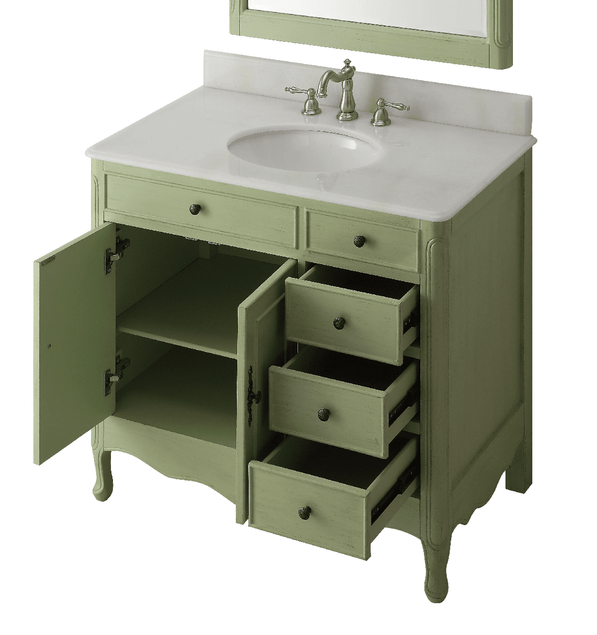 38 inch Bathroom Vanity with 3 Drawers Cottage Style Distressed Vintage