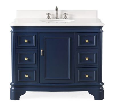 42 inch Single Sink Bathroom Vanity Navy Blue Finish with 6 Drawers (42"Wx22"Dx35"H) C1044NBQT
