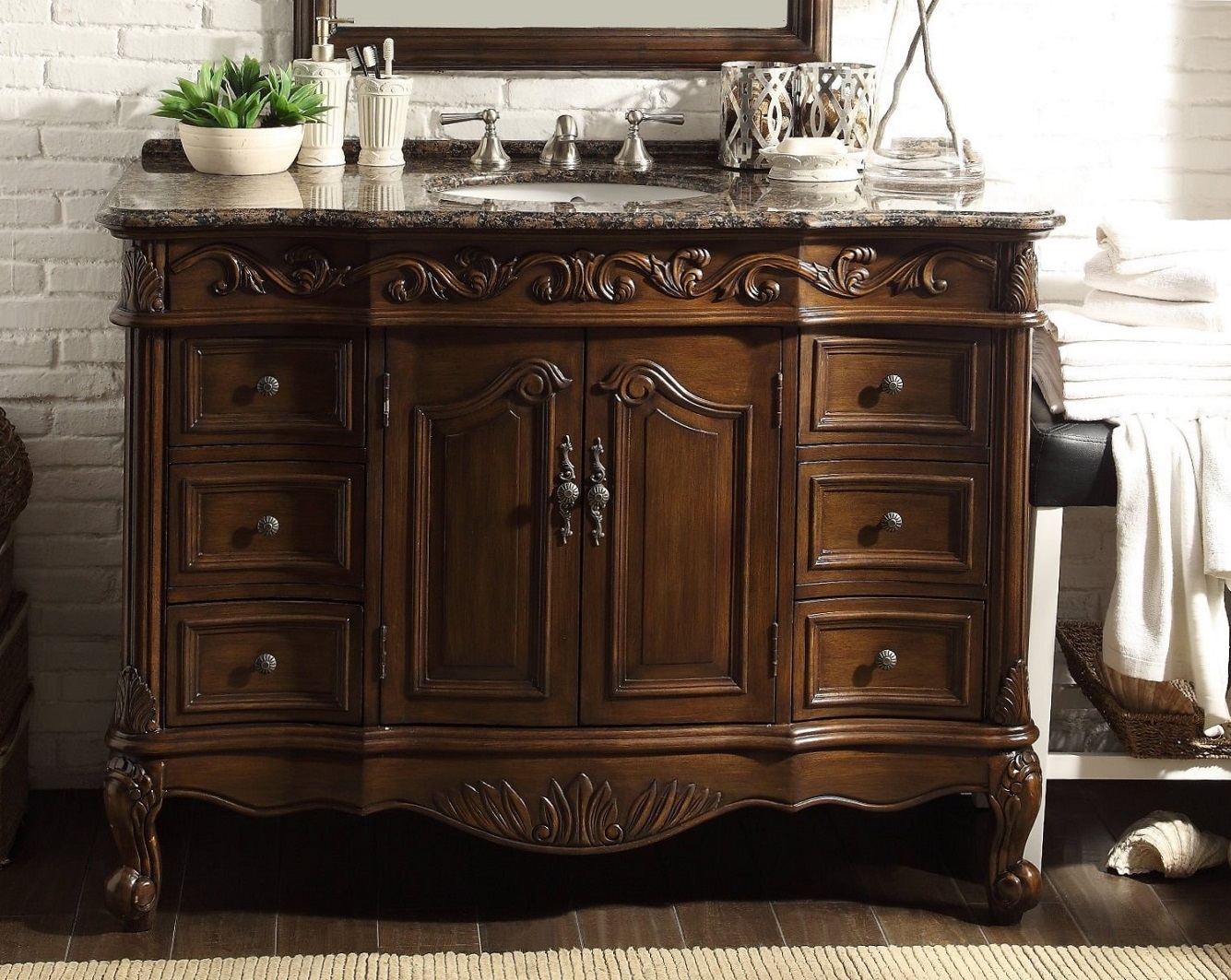 42 inch Dark Brown Bathroom Vanity Brown Granite Countertop (42"Wx22