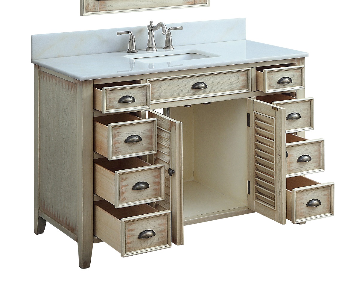 46.5 inch Bathroom Vanity Louvered Doors Style Distressed Beige Color (46.5"Wx21.5"Dx34"H) CCF28325