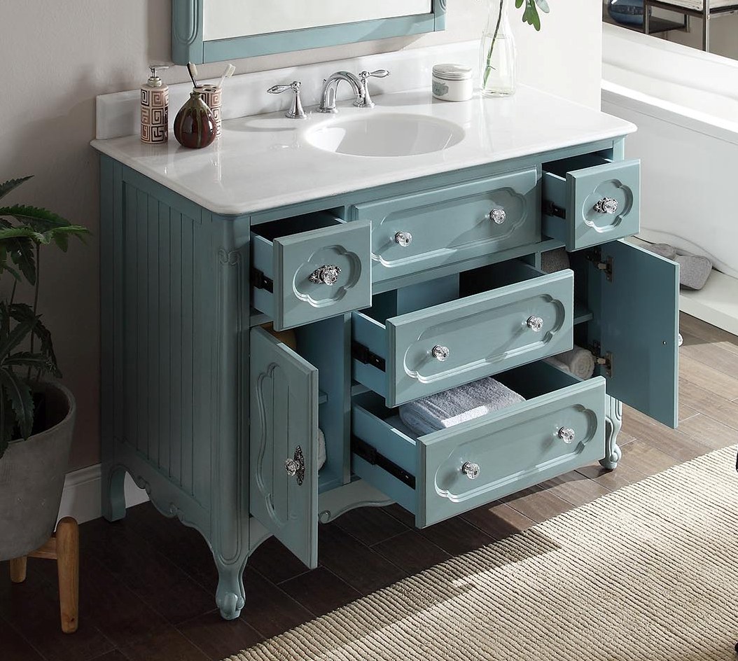 48 inch Bathroom Vanity Victorian Cottage Blue (48"Wx21"Dx35"H