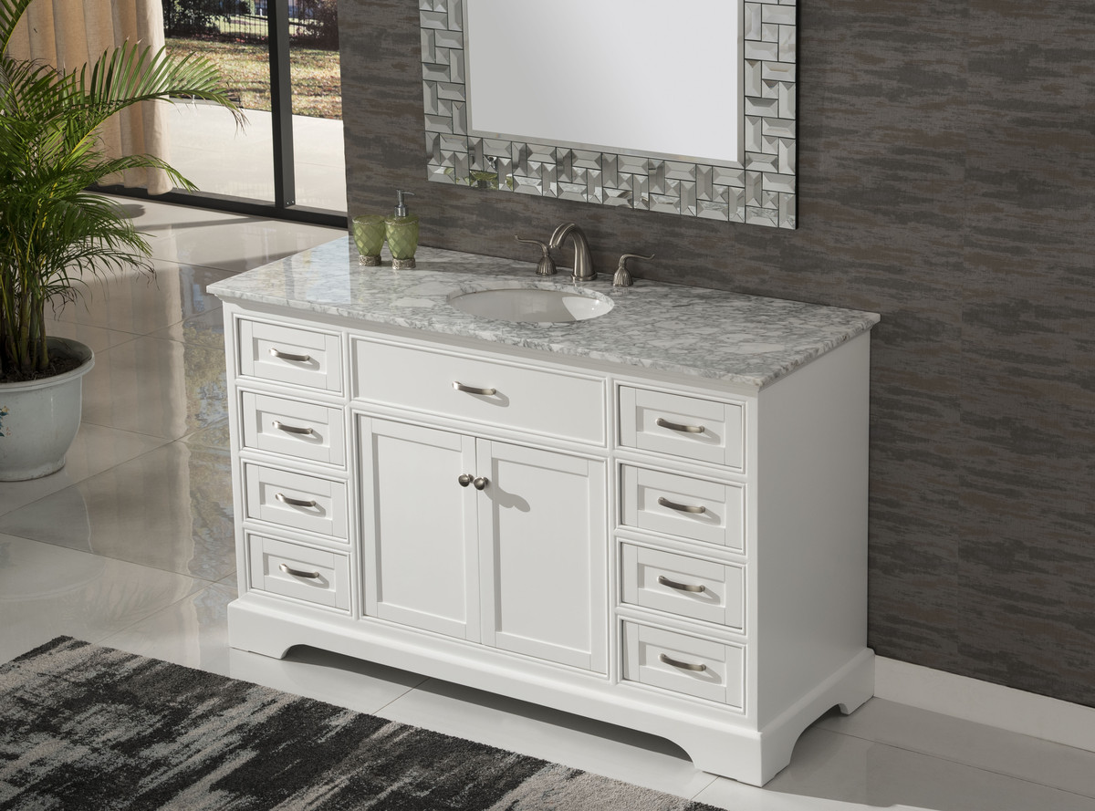56 inch Single Sink Bathroom Vanity Shaker Style White Color (56"Wx21