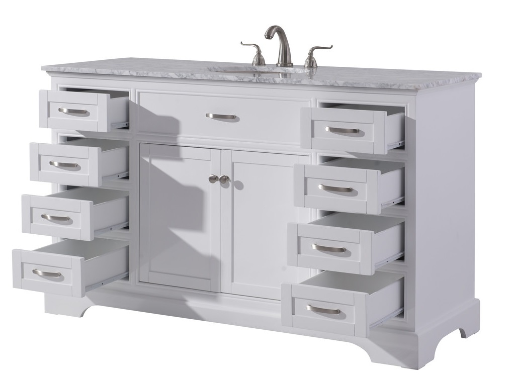 56 inch Single Sink Bathroom Vanity Shaker Style White Color (56"Wx21