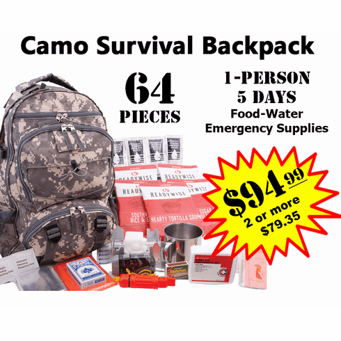 64 Piece CAMO Bag Emergency Survival Food 5-Day Kit