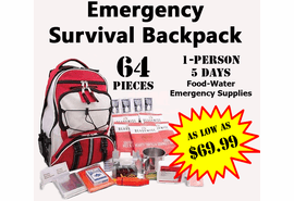 64 Piece Emergency & Survival Food 5-Day Backpack