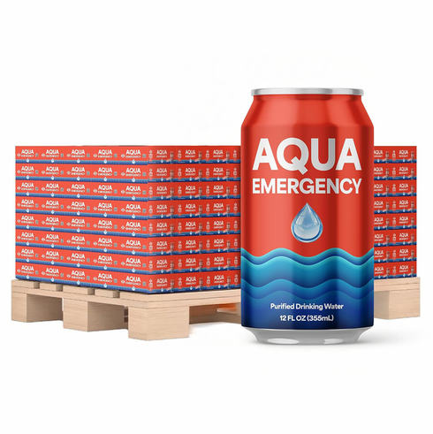 Aqua Emergency 50-Year Shelf Life (2,400 Cans) - Drinking Water Pallet 100 cases