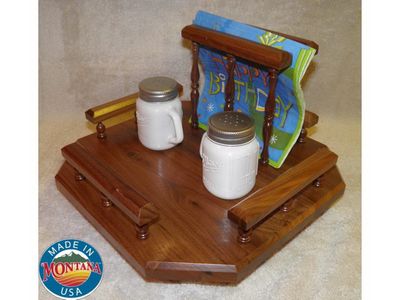 *LAZY SUSAN TURNTABLE WITH NAPKIN HOLDER, SOLID WALNUT. (0114201501) *LAZY SUSAN TURNTABLE WITH NAPKIN HOLDER, SOLID WALNUT. (0114201501)