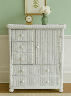 Elana Five Drawer Wicker Dresser -with Glass top