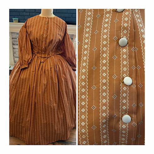 Antique Gold Stripe Reproduction Civil War Simple Dress 54