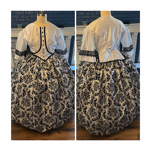 Beautiful Black and White Velvet Flocked Civil War Day Dress 42