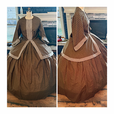 Beautiful Brown Reproduction Floral Civil War Dat Dress with Jacquard Ribbon 30
