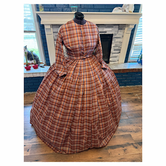 Beautiful Brown Tone Plaid Civil War Simple Day Dress Camp Dress 30
