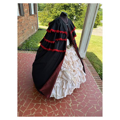 Black Herringbone Twill with Brocaded Satin Lining Civil War Cloak