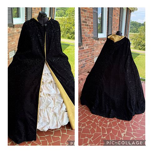 Black Patterned Velvet with Gold Jacquard/Brocade Lining