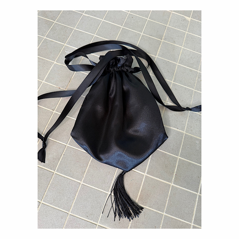 Black Satin Civil War Reticule Purse with Tassel