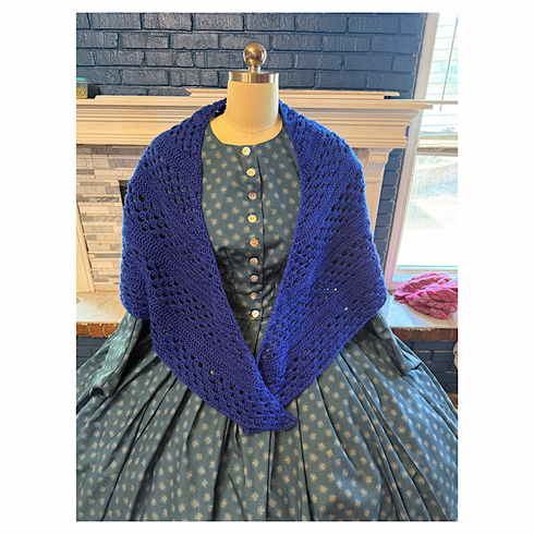 Blue Crochet Chevron Design Civil War Victorian Shawl 20