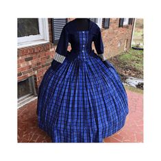 Blue Plaid Cotton Plus Size Civil War Dress or Tea Gown 30