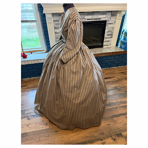 Classic Brown Stripe Simple Day or Camp Civil War Dress 48