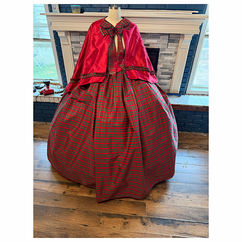 Classic Satin and Taffeta Christmas Plaid Taffeta Victorian Cape Set
