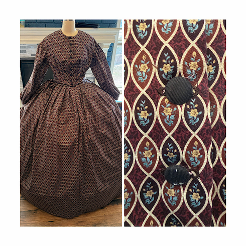 Dark Brown Floral Reproduction Civil War Dress 30