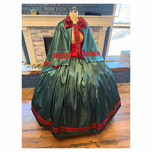 Dark green Satin Civil War Cape Set Victorian Dress