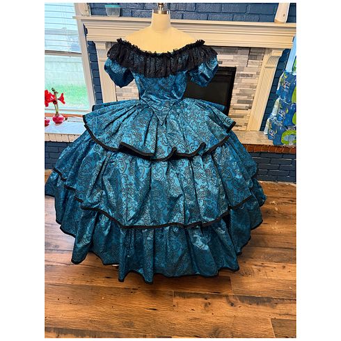 Dark Royal 3 tiered with Black Lace Print and Accents Civil War Ballgown 28